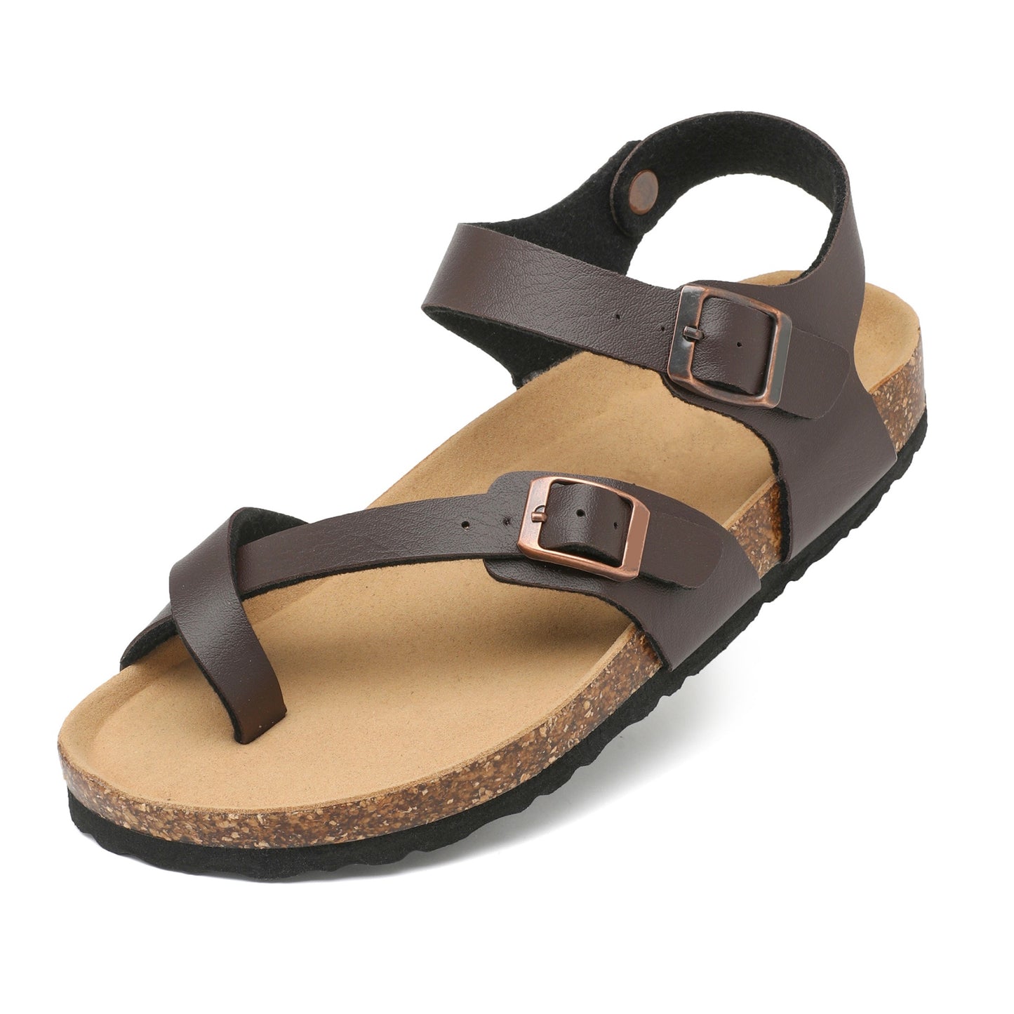 Women's Casual Leather Slides Sandals with Adjustable Buckles, Non-Slip Orthopedic Cork Footbed, Arch Supportive Comfort Fashion Shoes - Hiccupzz