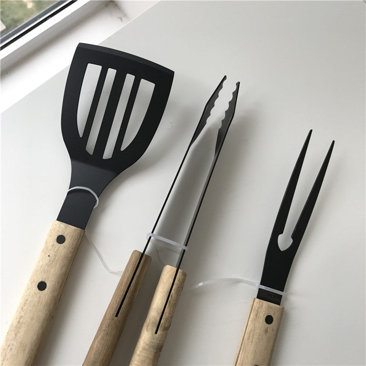 Barbecue Grill Fork, Shovel with Wooden Handle, Stainless Steel Grill Tongs 3pcs / set - Hiccupzz