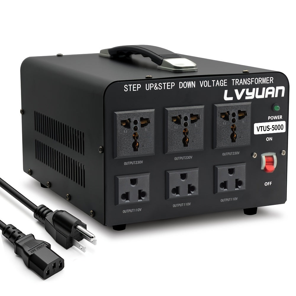 5000 Watt Voltage Converter Transformer Heavy Duty Step Up/Down AC 110V/120V/220V/240V Power Converter with 3 Universal Outlets Resettable Circuit Breaker Protection