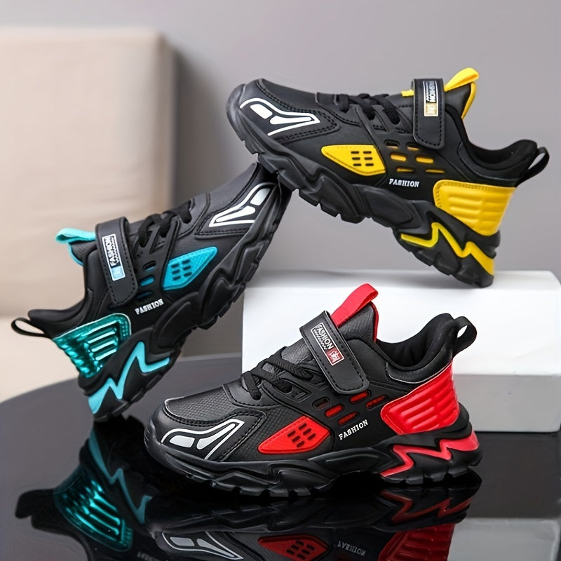 Stylish Boys' Thick-Soled Sneakers with Hook & Loop, Comfortable for Sports and Outdoor Activities. - Hiccupzz