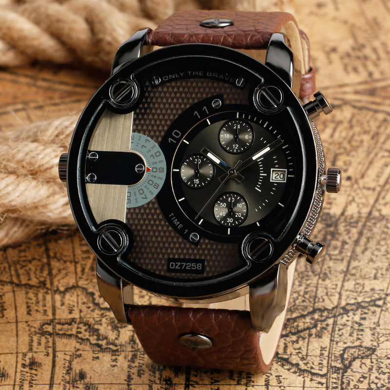 Men's Fashion Quartz Watch Metal Large Dial Sports Watch - Hiccupzz