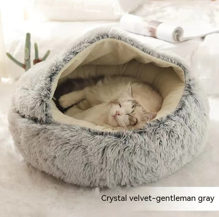 2 In 1 Dog And Cat Bed Pet Winter Bed Round Plush Warm Bed House Soft Long Plush Pets Bed Pet Products - Hiccupzz
