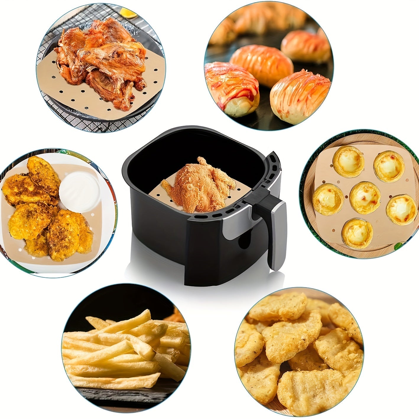 50/100pcs, Air Fryer Parchment Paper Value Pack - Square Liners, Steamer & Filter Paper Disposable & Perforated - Hiccupzz