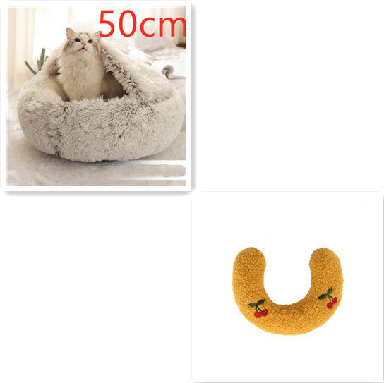 2 In 1 Dog And Cat Bed Pet Winter Bed Round Plush Warm Bed House Soft Long Plush Pets Bed Pet Products - Hiccupzz