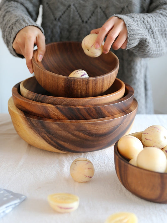 Kitchen Natural Wooden Bowl Household Fruit Bowl