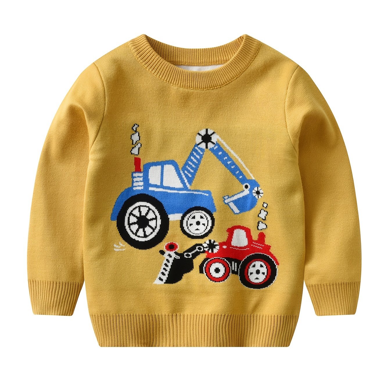 Boys Cartoon Engineering Vehicle Sweater, Knit Pullover, Autumn/Winter - Hiccupzz