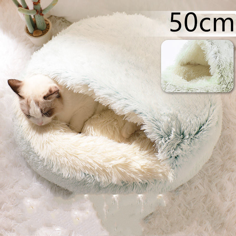 2 In 1 Dog And Cat Bed Pet Winter Bed Round Plush Warm Bed House Soft Long Plush Pets Bed Pet Products - Hiccupzz