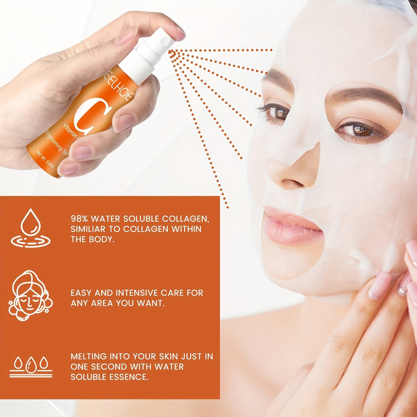 Collagen Water Soluble Firming Face Mask & Spray Set, Contains Hyaluronic Acid, Vitamin C, Moisturizing Lifting And Firming Skin Care (Soluble Collagen Film 5pcs + Spray 1.69oz) - Hiccupzz