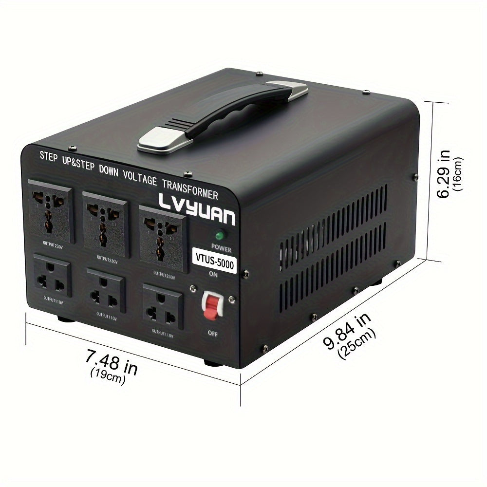 5000 Watt Voltage Converter Transformer Heavy Duty Step Up/Down AC 110V/120V/220V/240V Power Converter with 3 Universal Outlets Resettable Circuit Breaker Protection