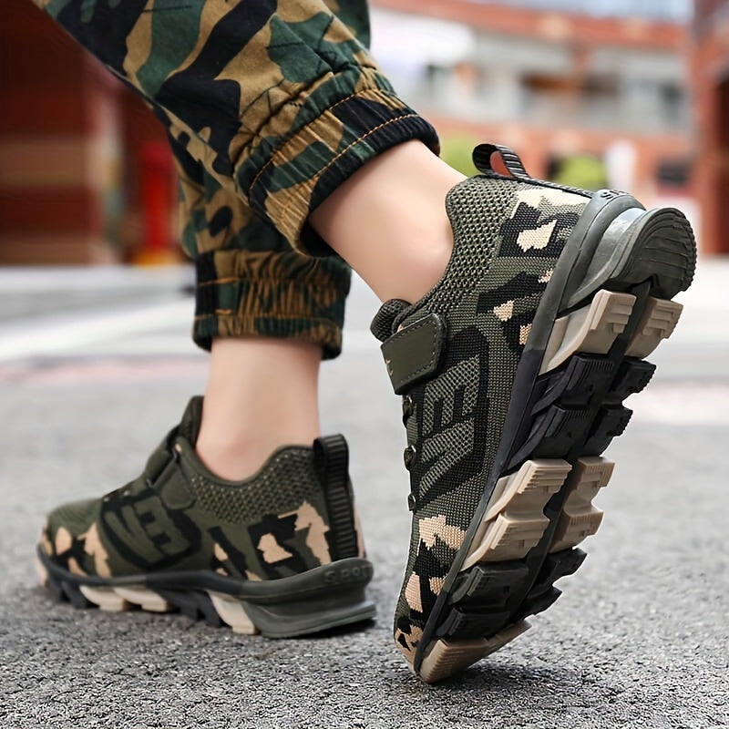 Boy's Trendy Camouflage Mesh Breathable Sneakers, Comfy Non-Slip Soft Sole Running Shoes - Hiccupzz