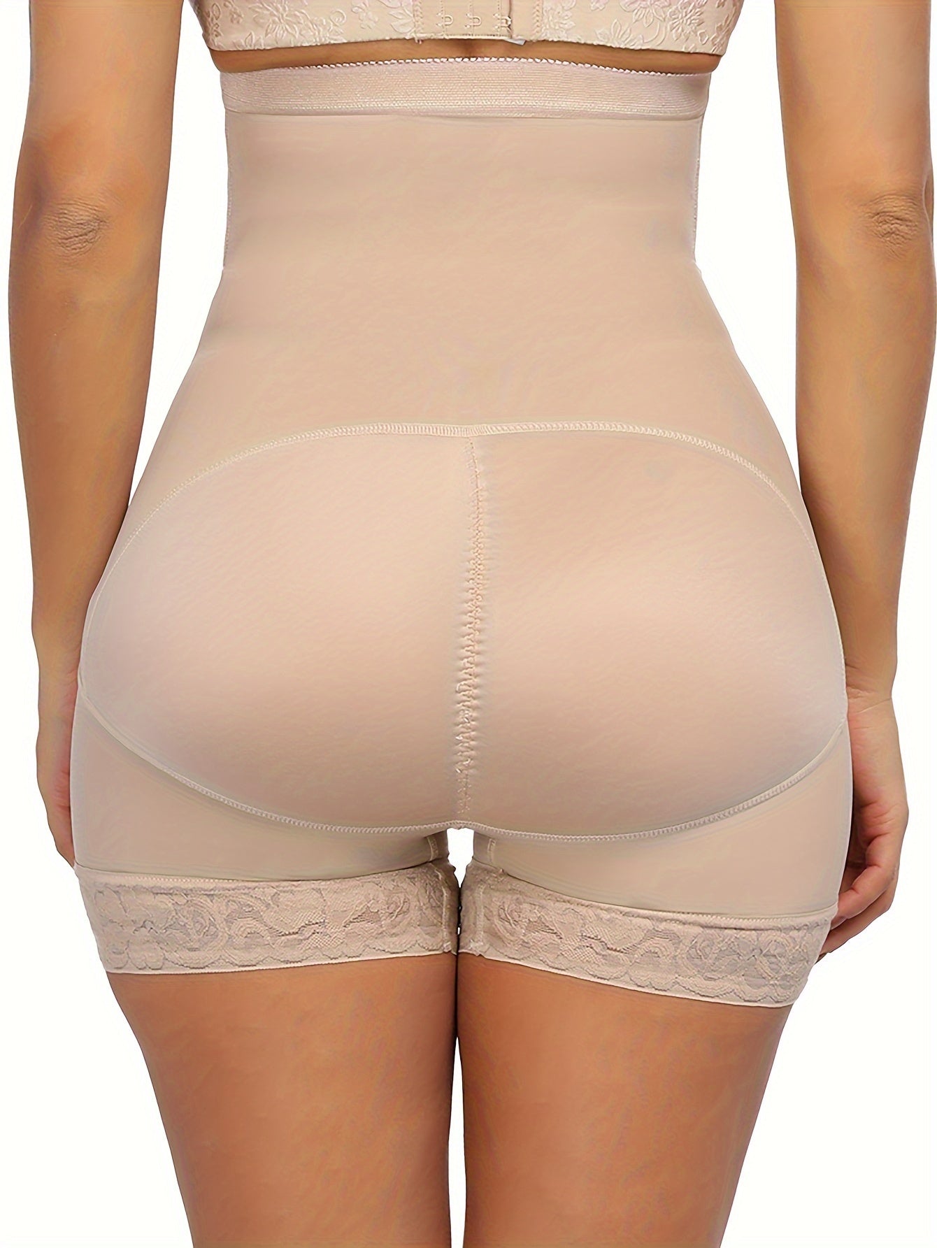 Women's Plus Simple Shapewear Shorts, Plus Size Contrast Lace Trim Front Closure Butt Lifting Thigh Slimmer Body Shaper - Hiccupzz