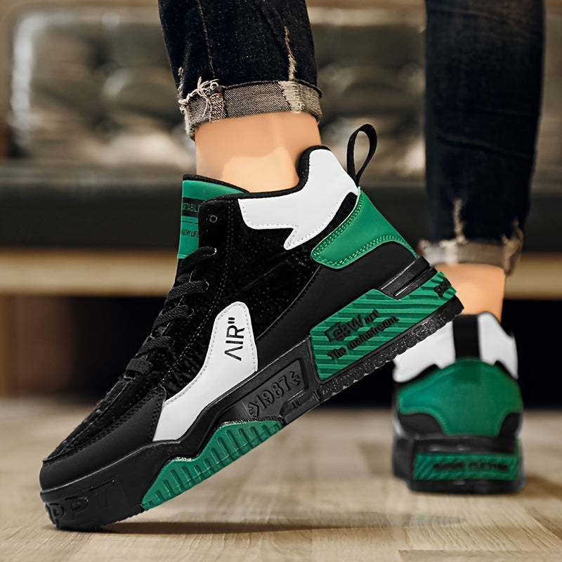 Men's Trendy High Top Platform Shoes, Non Slip Lace Up Skate Shoes, All Seasons Outdoor Walking Traveling Comfy - Hiccupzz