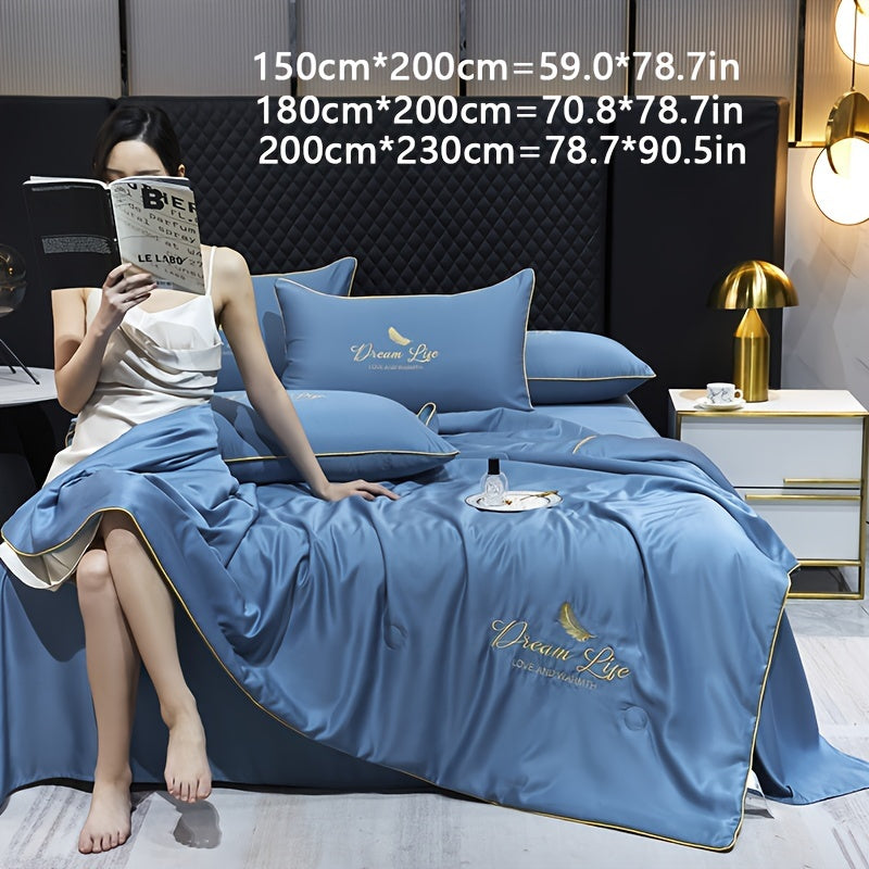 Contemporary Ice Silk Summer Quilt, Premium Cool Touch Washable Comforter, Polyester Fiber Filling, Plain Weave, Machine Washable - Hiccupzz