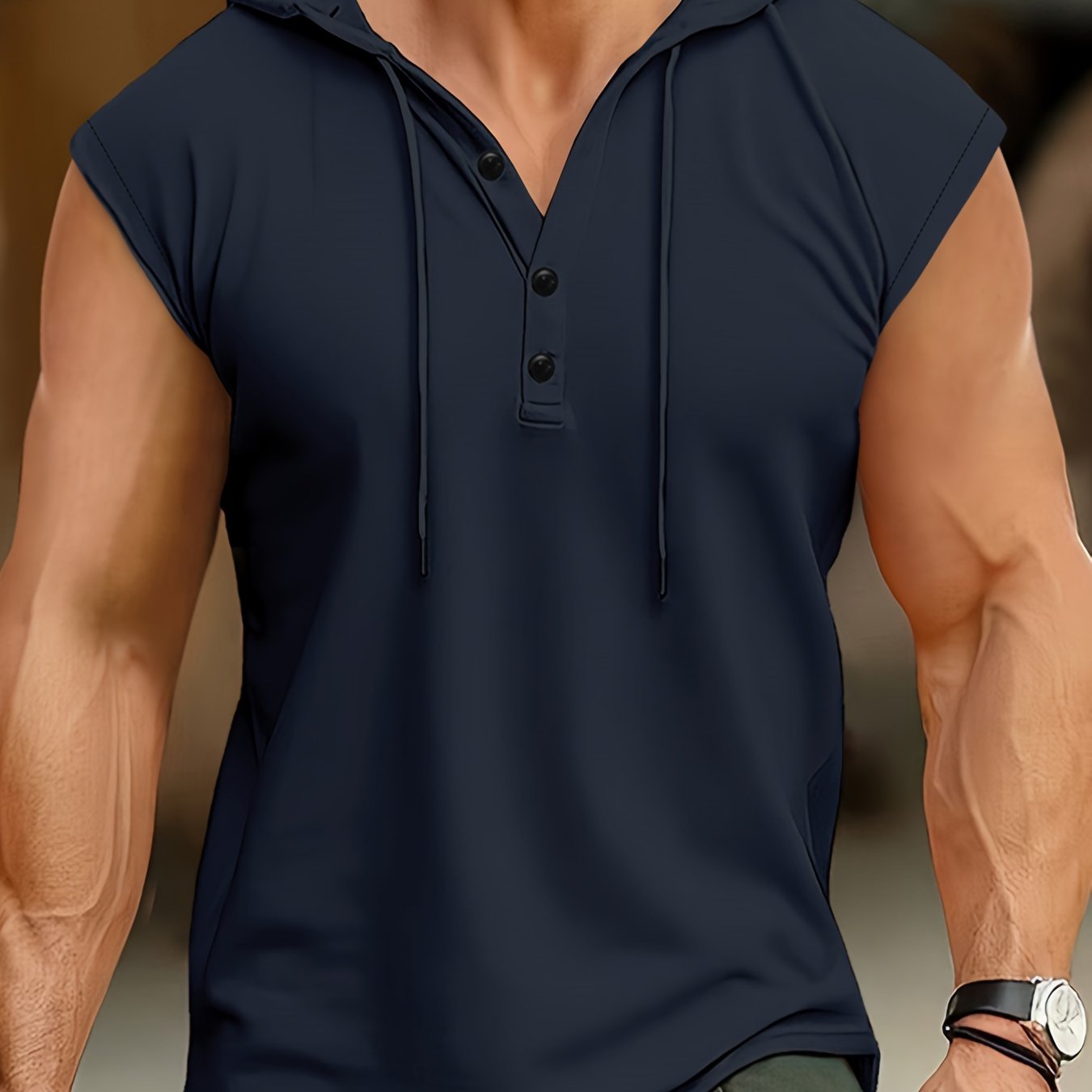 Men's Solid Color Henley Hooded Tank - Summer Fitness & Sports Wear - Hiccupzz