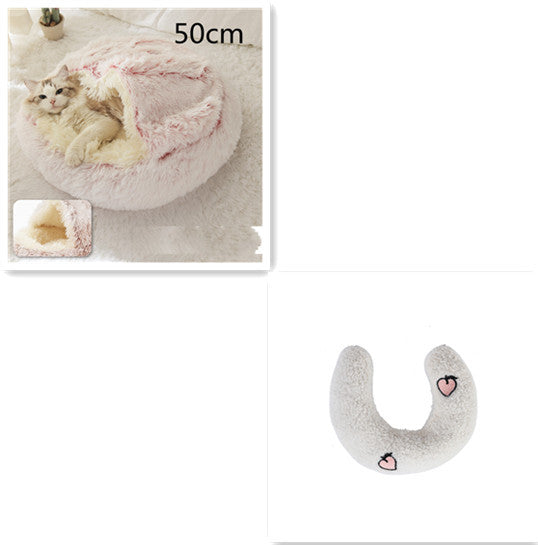 2 In 1 Dog And Cat Bed Pet Winter Bed Round Plush Warm Bed House Soft Long Plush Pets Bed Pet Products - Hiccupzz