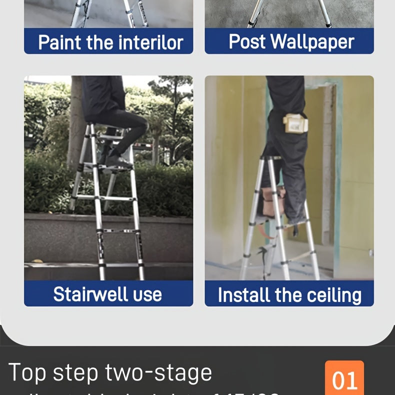 6.5 Ft 7-Step Telescopic Folding Ladder - Herringbone Design, Anti-Shake & Anti-Slip, 330 lb Capacity, Multi-Purpose Outdoor Household Ladder