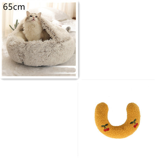 2 In 1 Dog And Cat Bed Pet Winter Bed Round Plush Warm Bed House Soft Long Plush Pets Bed Pet Products - Hiccupzz