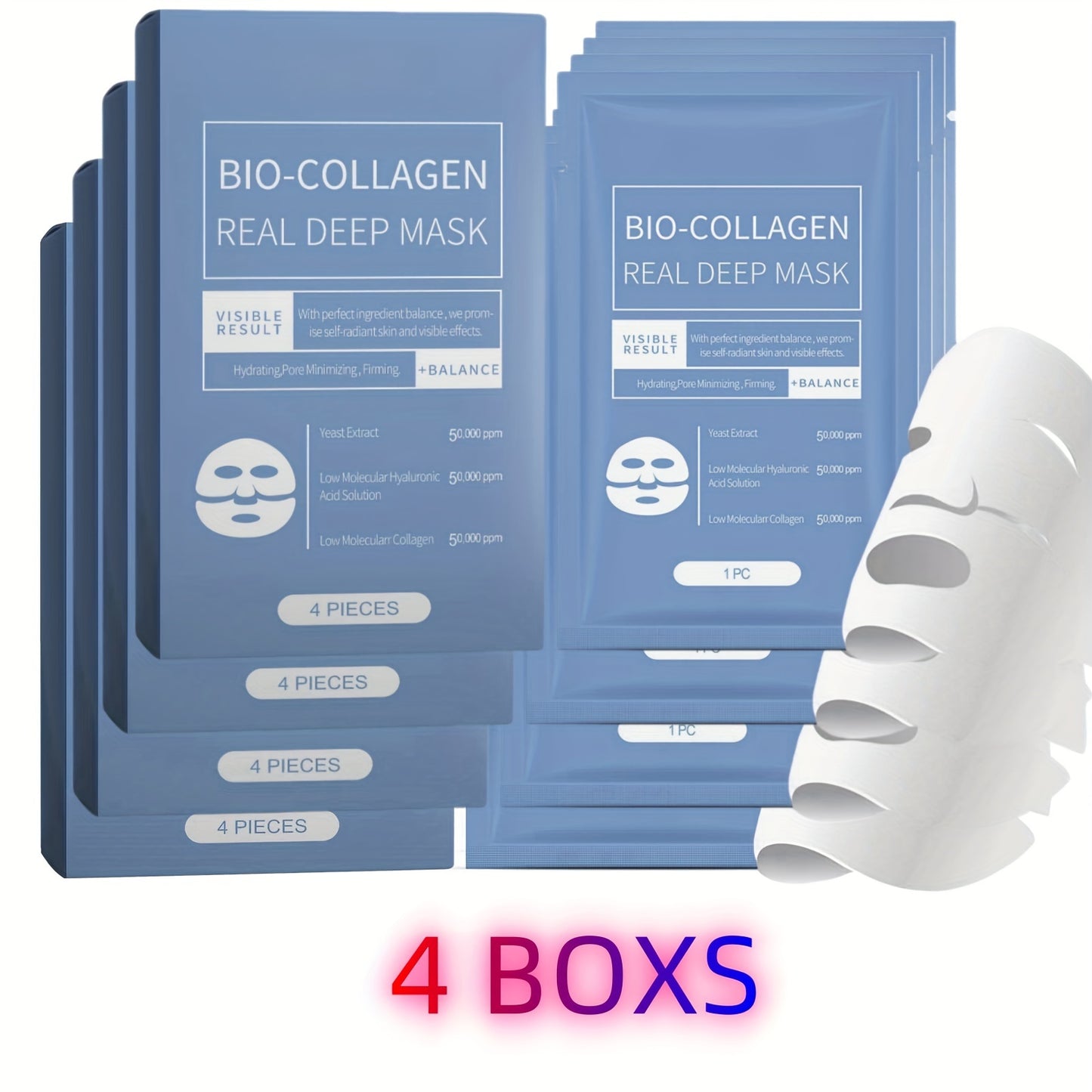 Bio-Collagen Deep Mask Pack - Hydrating & Firming with Collagen, Hyaluronic Acid & Vitamin E. 4 PCS/Box (2/3/4 Boxes). - Hiccupzz