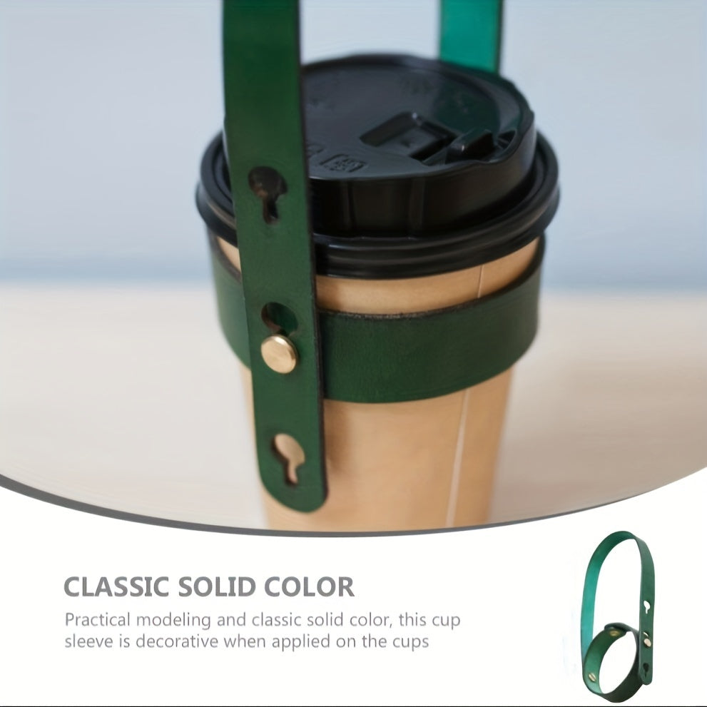 3 Pcs Faux Leather Coffee Cup Holders with Adjustable Straps - Perfect for Outdoor Adventures, Travel & Cruises - Vintage Green, Classic Brown, Deep Black - Hiccupzz
