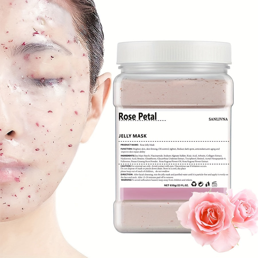 Rose Petal Jelly Facial Mask Powder - Hyaluronic Acid, Collagen, Alcohol-Free, Unscented Cleansing Gel Mask for All Skin Types - Peel Off Moisturizing Skincare for Men & Women, 23 Fl oz Jar (Unisex-Adult) - Hiccupzz