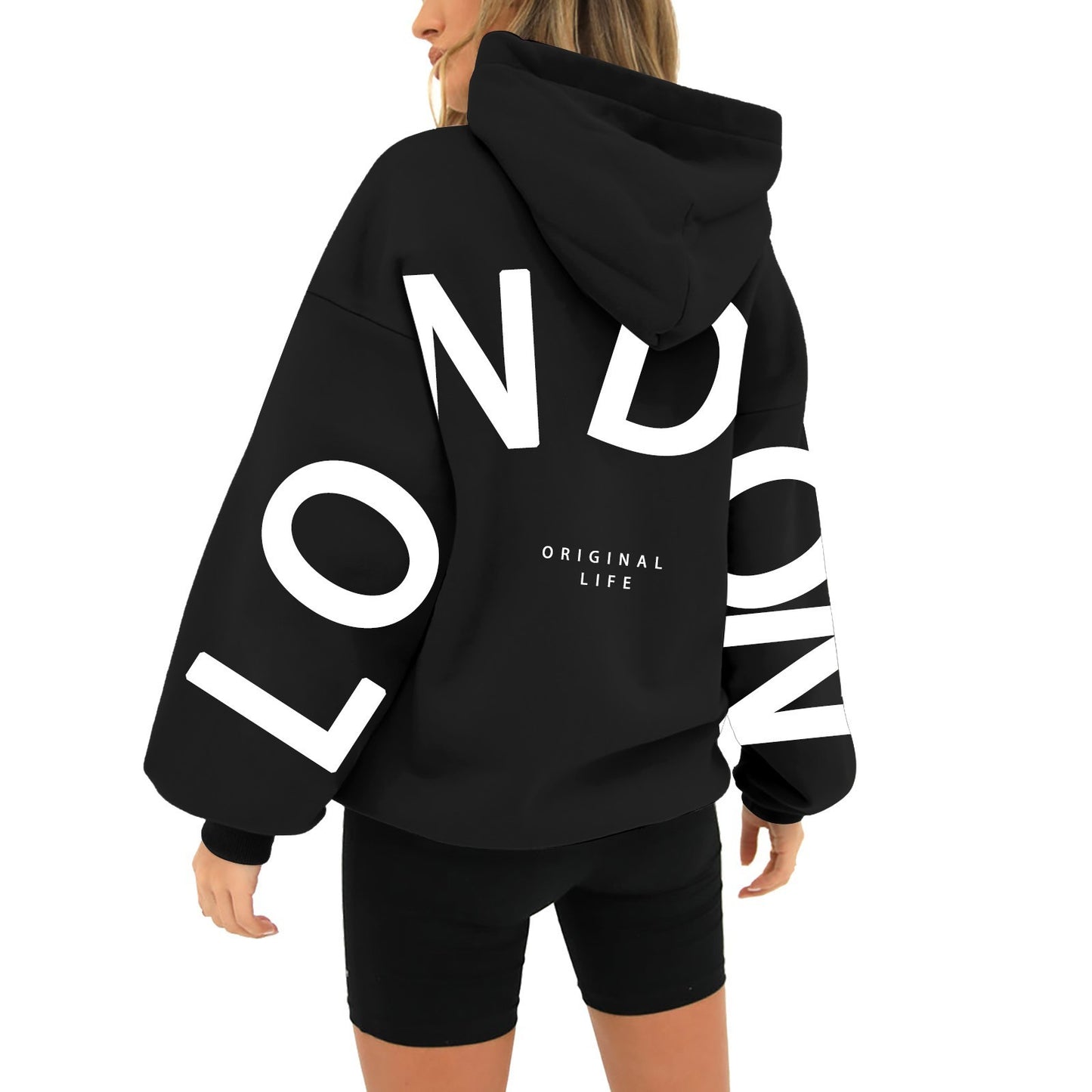Printed Long Sleeve Loose Pockets Hooded Sweater - Hiccupzz