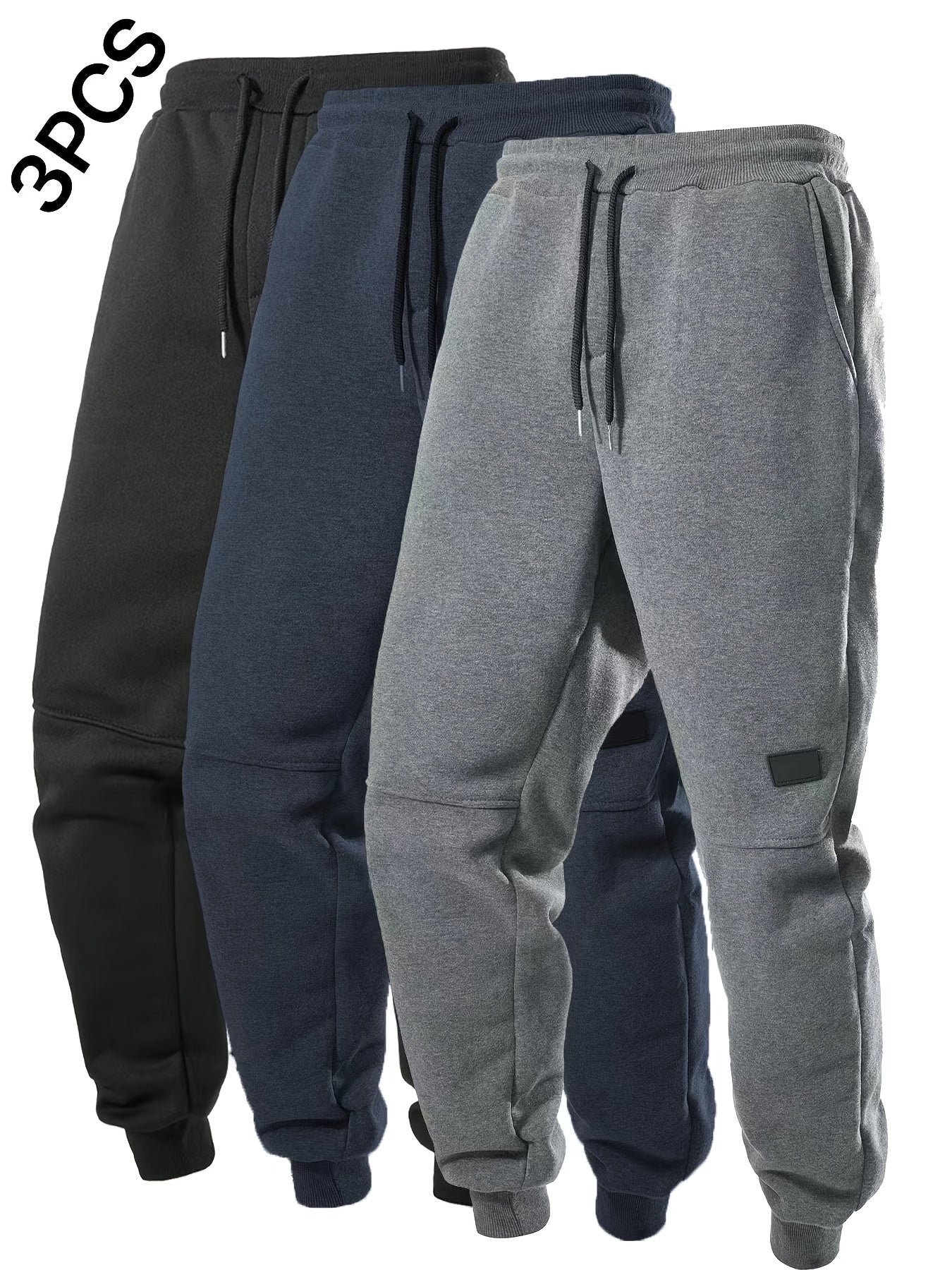 3-Pack Men's Solid Color Drawstring Joggers, Casual Sport Pants with Pockets - Hiccupzz