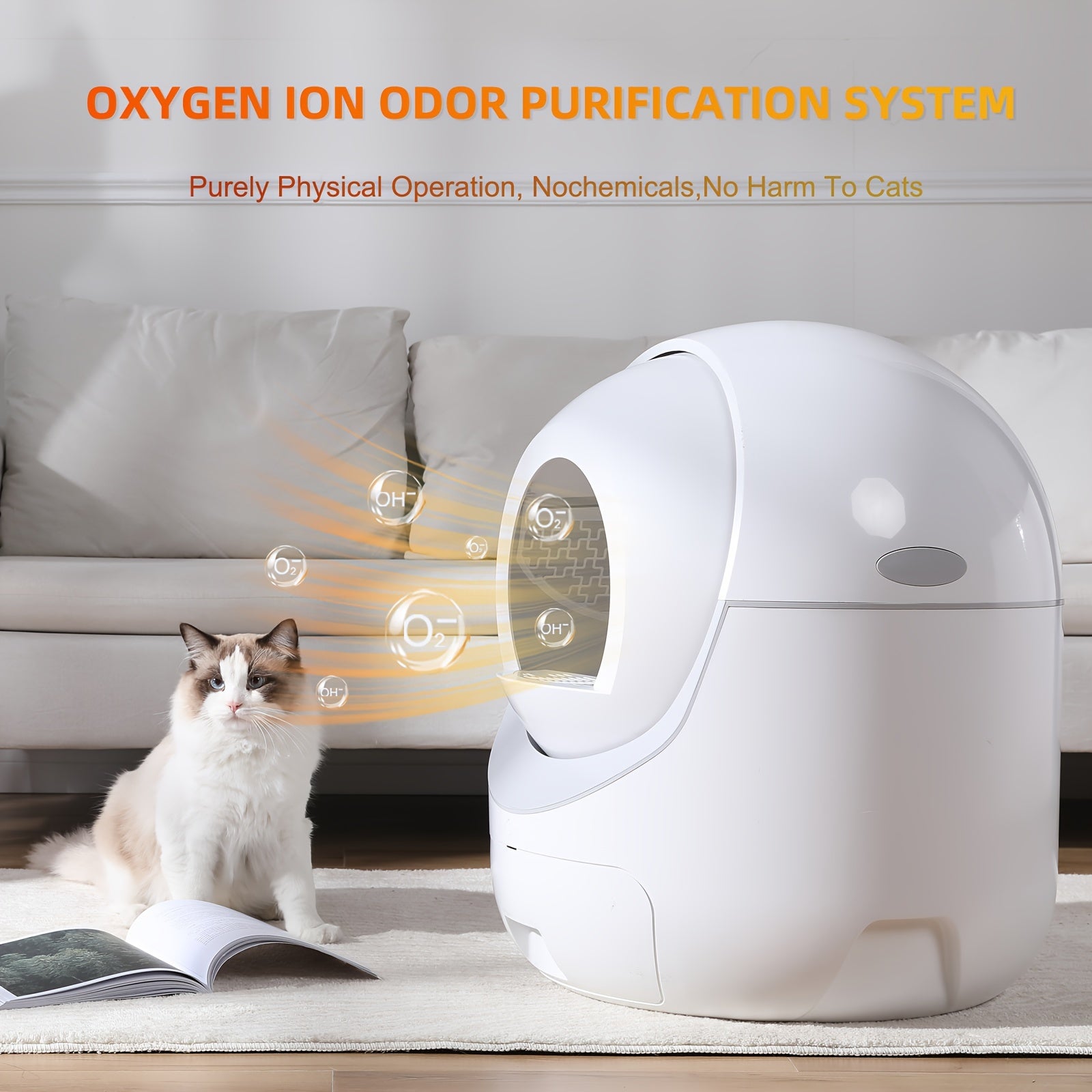 Self-Cleaning Cat Litter Box with APP Control - Automatic Odor Removal & Safety Protection for Multiple Cats - Hiccupzz