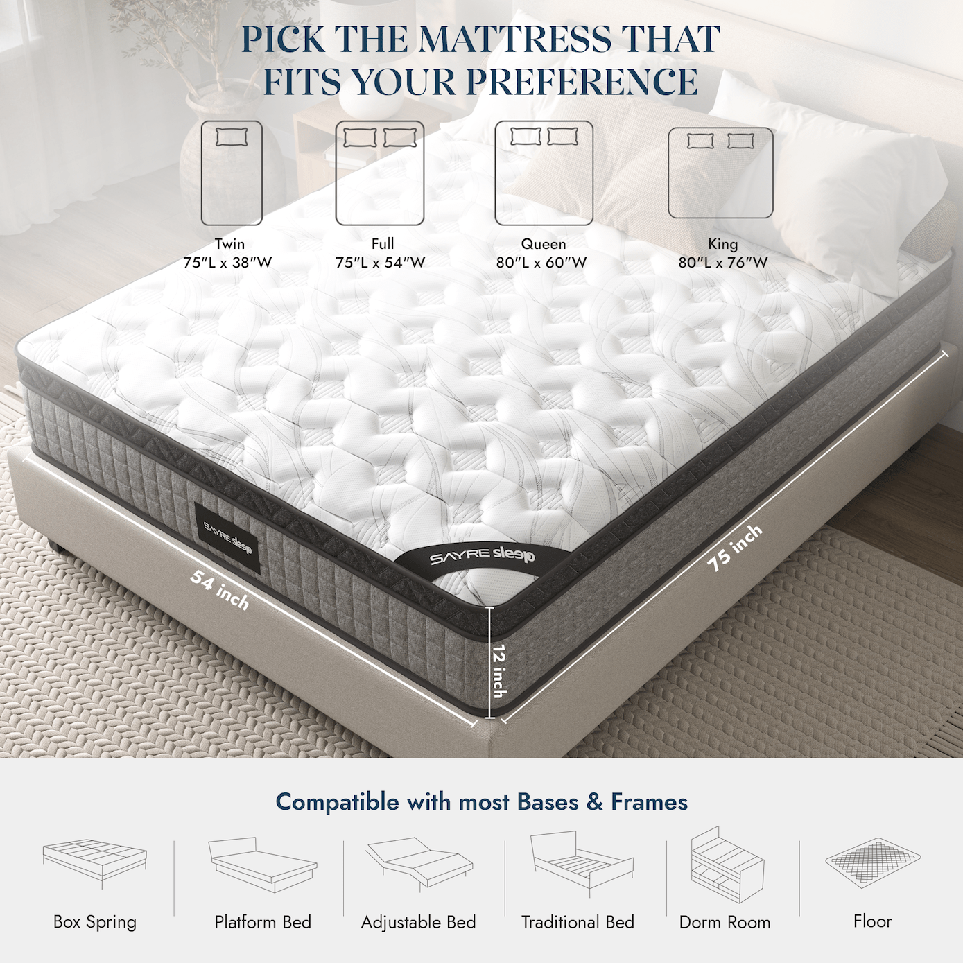 Assembled in USA - Premium High Quality Diamond Innerspring Hybrid and Cooling Gel Memory Foam Mattress and Motion Isolation