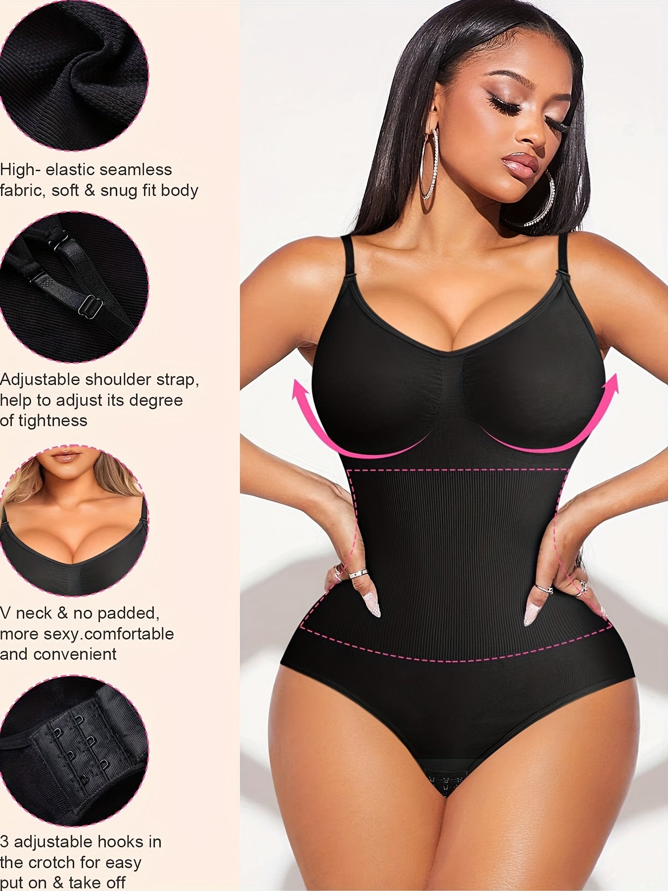 Women's Seamless Slim Fit Shapewear Bodysuit, Tummy Control Sleeveless V Neck Jumpsuit, Women's Activewear - Hiccupzz