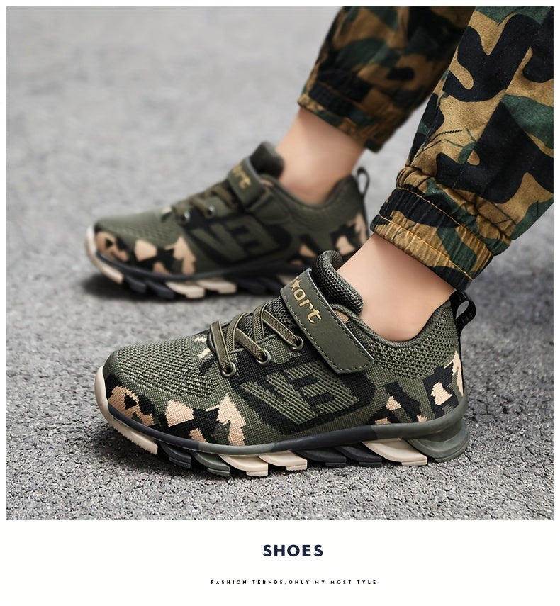 Boy's Trendy Camouflage Mesh Breathable Sneakers, Comfy Non-Slip Soft Sole Running Shoes - Hiccupzz