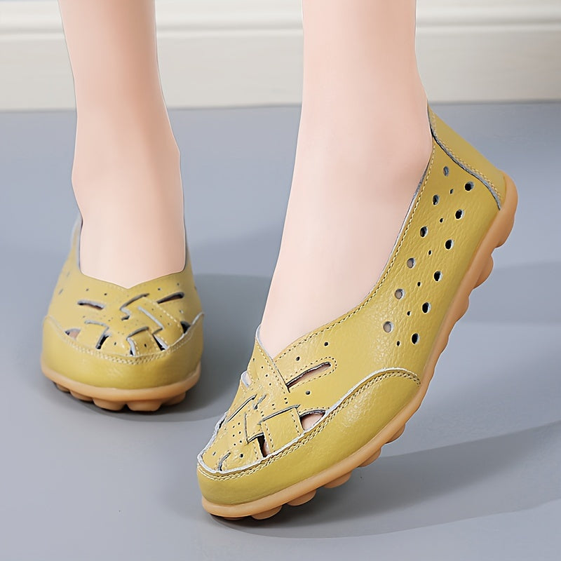 Women's Hollow Out Breathable Slip-On Flats, Casual All-Match Daily Shoes - Hiccupzz