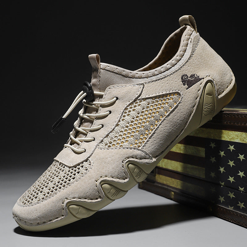 Men's Casual Sports Sewn Leather Mesh Shoes - Hiccupzz