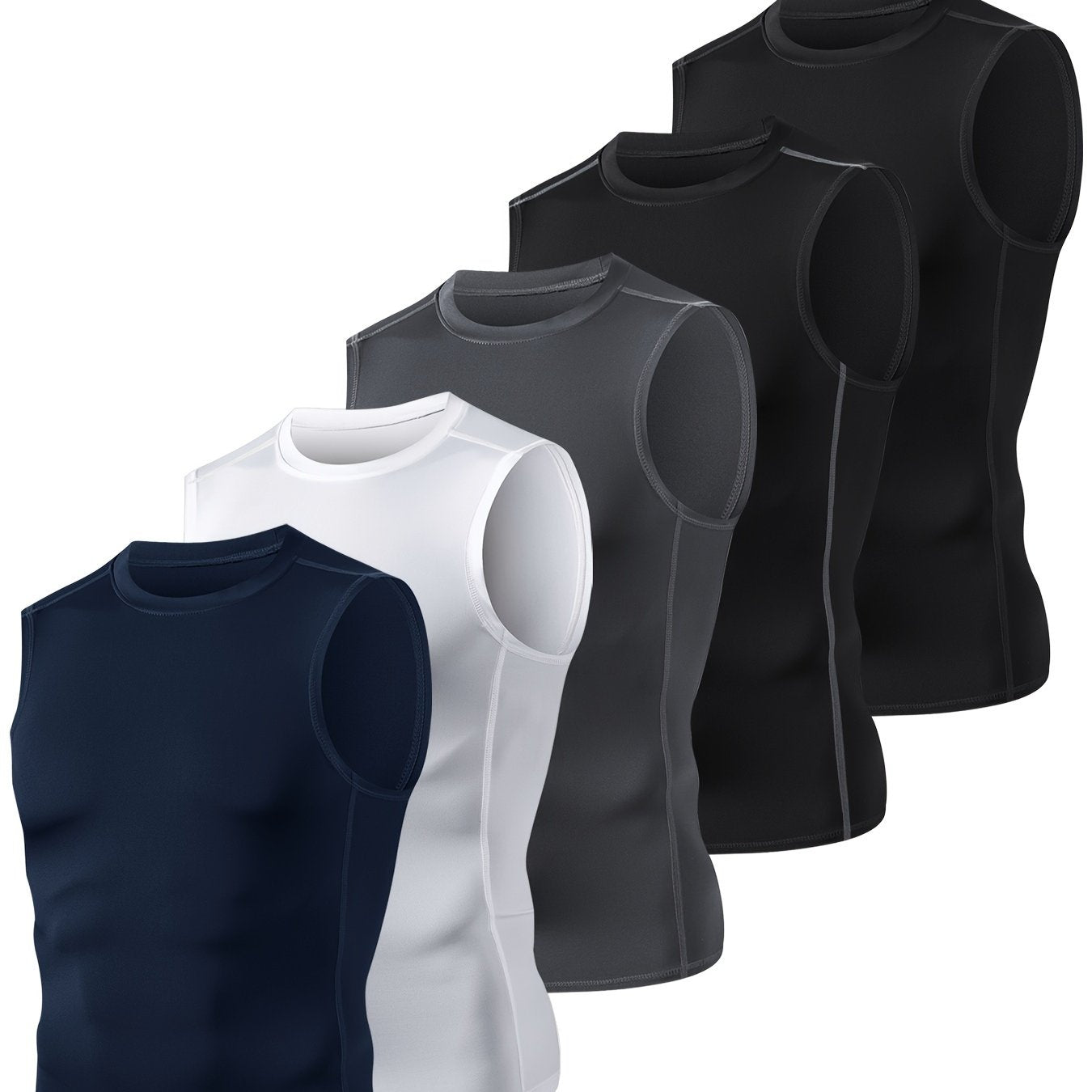 5-Pack Men's Compression Sleeveless Workout Tank Tops for Running & Training - Hiccupzz
