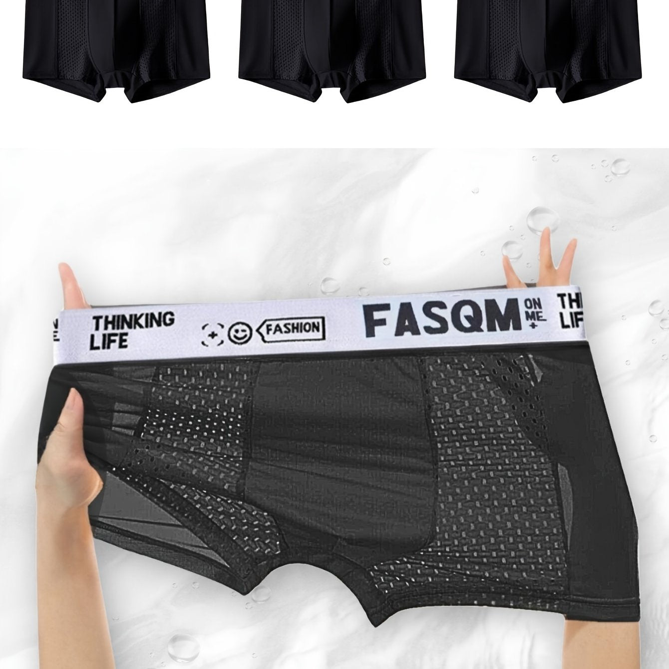 3-Pack Men's Ice Silk Breathable Mesh Boxer Briefs - Soft & Stretchy Comfy Underwear - Hiccupzz