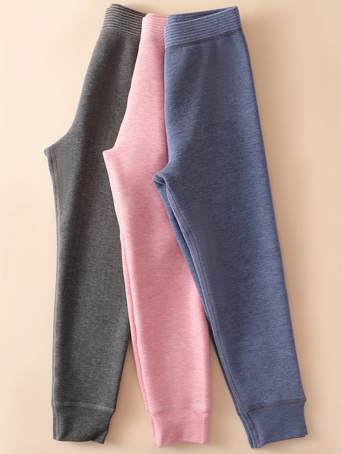 3-Pack Kids' Winter Thermal Pants - 100% Polyester Striped Knit Fabric, Warm Bottoms for Boys & Girls - Hiccupzz