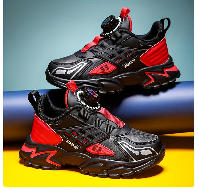 Boys' Casual Low-Top Running Shoes with Rotating Button, Comfy Non-Slip Sneakers for Outdoor Activities. - Hiccupzz
