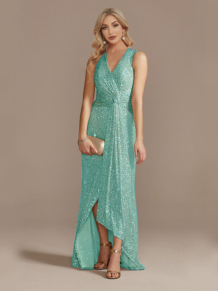Women's Sequin Twisted Irregular Evening Dress - Hiccupzz
