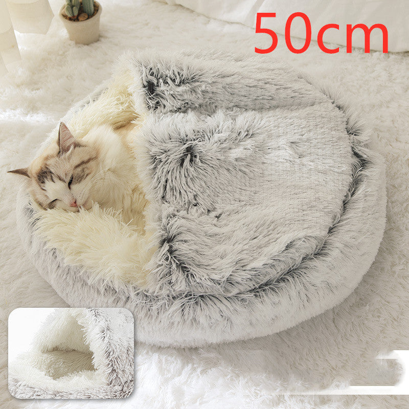 2 In 1 Dog And Cat Bed Pet Winter Bed Round Plush Warm Bed House Soft Long Plush Pets Bed Pet Products - Hiccupzz