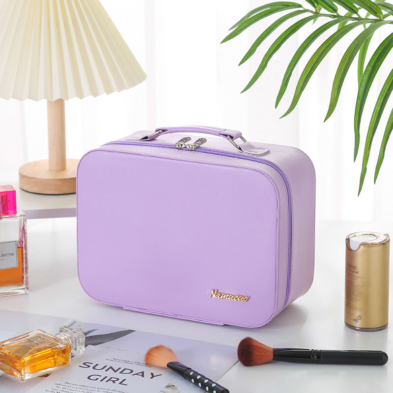 Solid Color PU Leather Large Capacity Portable Waterproof Women's Cosmetic Bag - Hiccupzz