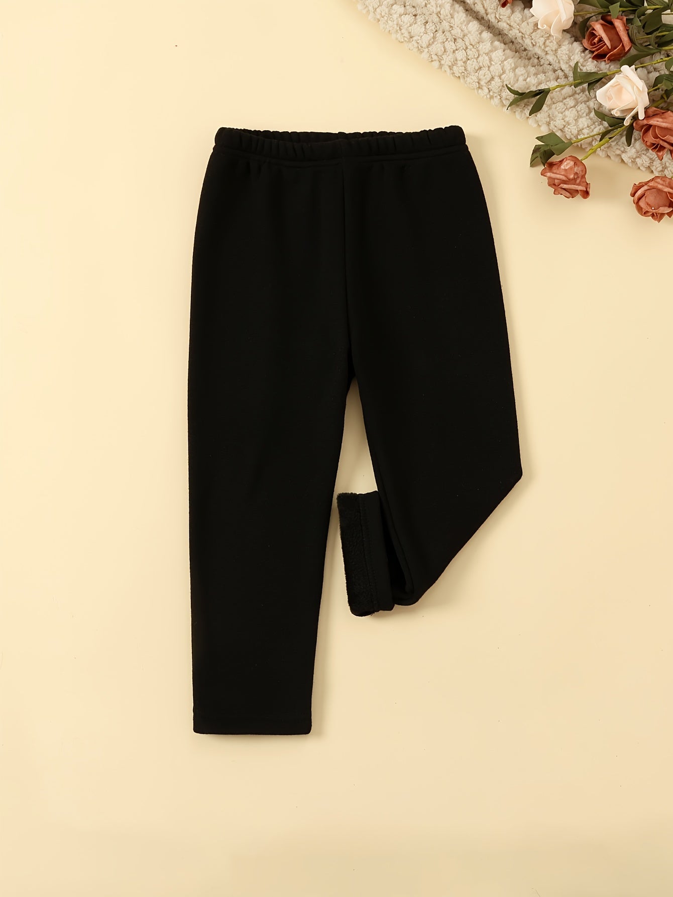 6 Pcs Girls Warm & Thermal & Versatile Solid Colored Fleece Lined Trousers Set For Fall & Winter - Hiccupzz