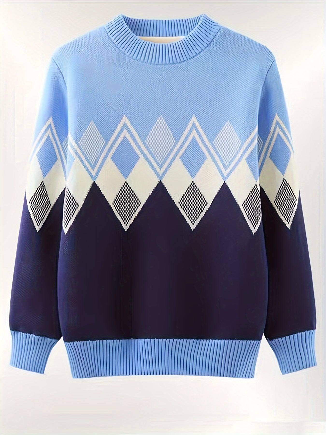 Boys Jacquard Sweater, Warm, Stretchy, Round Neck, Long Sleeve - Hiccupzz