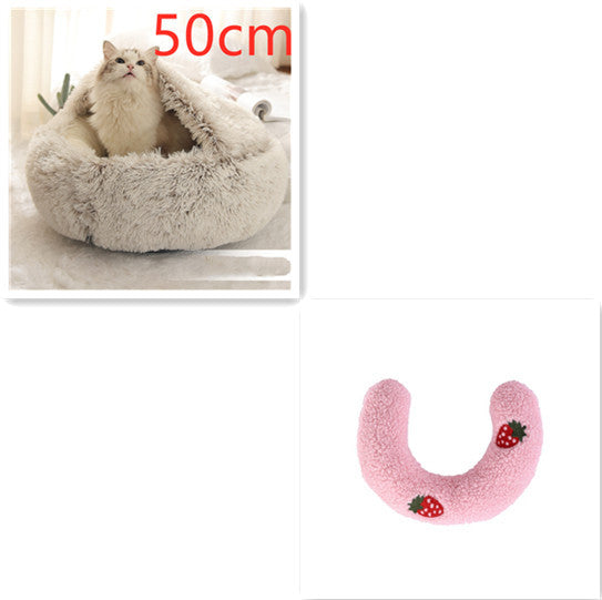 2 In 1 Dog And Cat Bed Pet Winter Bed Round Plush Warm Bed House Soft Long Plush Pets Bed Pet Products - Hiccupzz