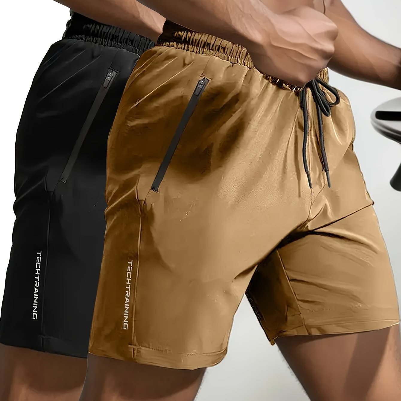 2pcs Men's Letter Print Casual Shorts With Pockets, Sporty Style Elastic Waist Bottoms, Men's Clothing For Summer Gym Workout - Hiccupzz