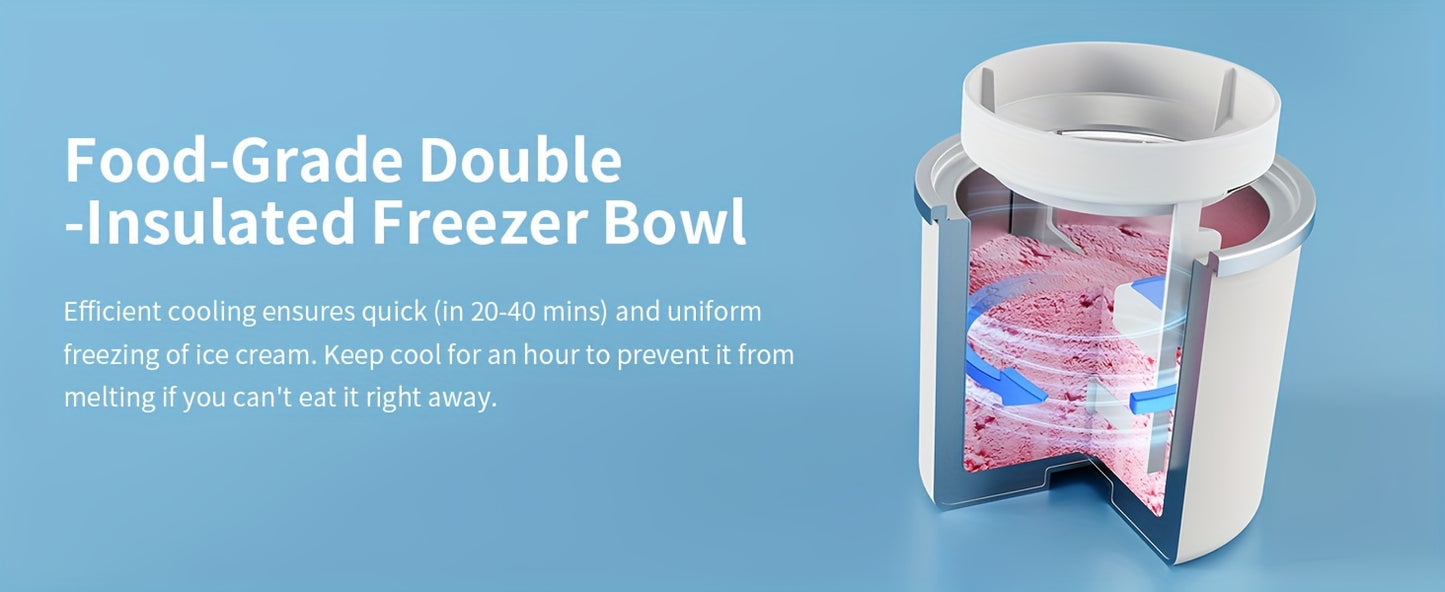 Ice Cream Maker, 2.1-Quart Frozen Yogurt Maker with LED Screen and Timer for Gelato, Milkshakes, Sorbet- Double-Insulated Freezer Bowl, Compact Size