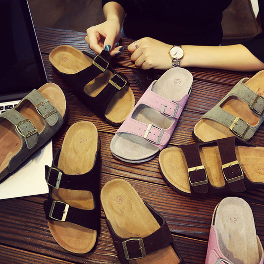 Genuine Leather Cork Slippers Women's Fashion - Hiccupzz