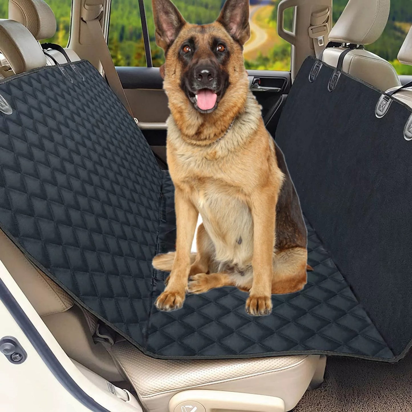 Seat Cover Rear Back Car Pet Dog Travel Waterproof Bench Protector Luxury -Black - Hiccupzz