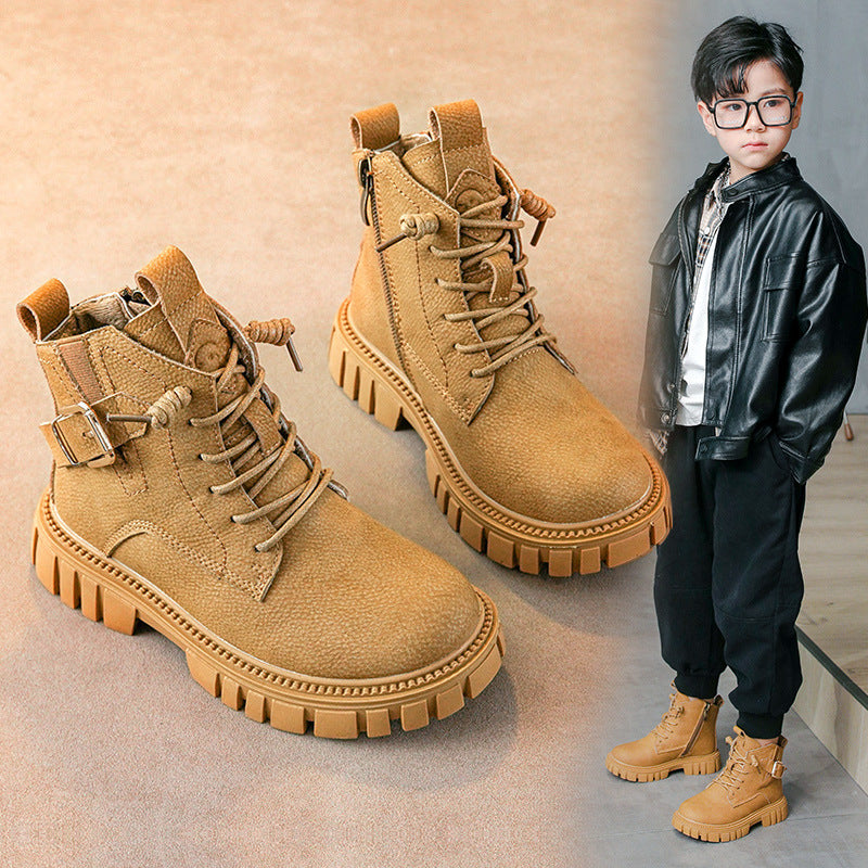Boy Martin Boots Children Plus Fleece Shortautumn And Winter - Hiccupzz