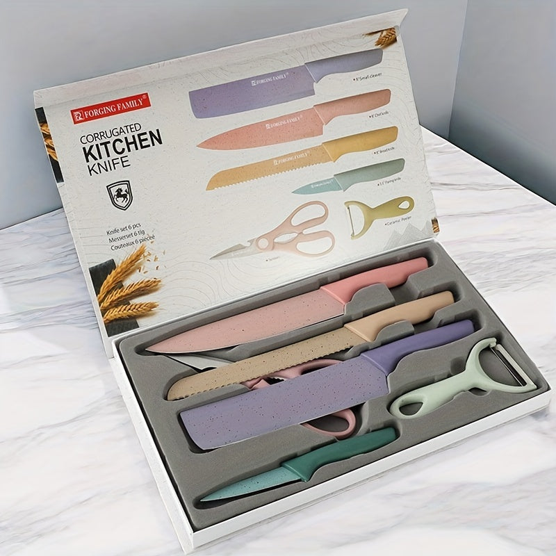 6-Pcs Kitchen Knife Set - High Carbon Stainless Steel, Non-Stick Coating, Gift Box, Ideal for Cooking, Camping, RV Travel, and Dormitory Use - Hiccupzz
