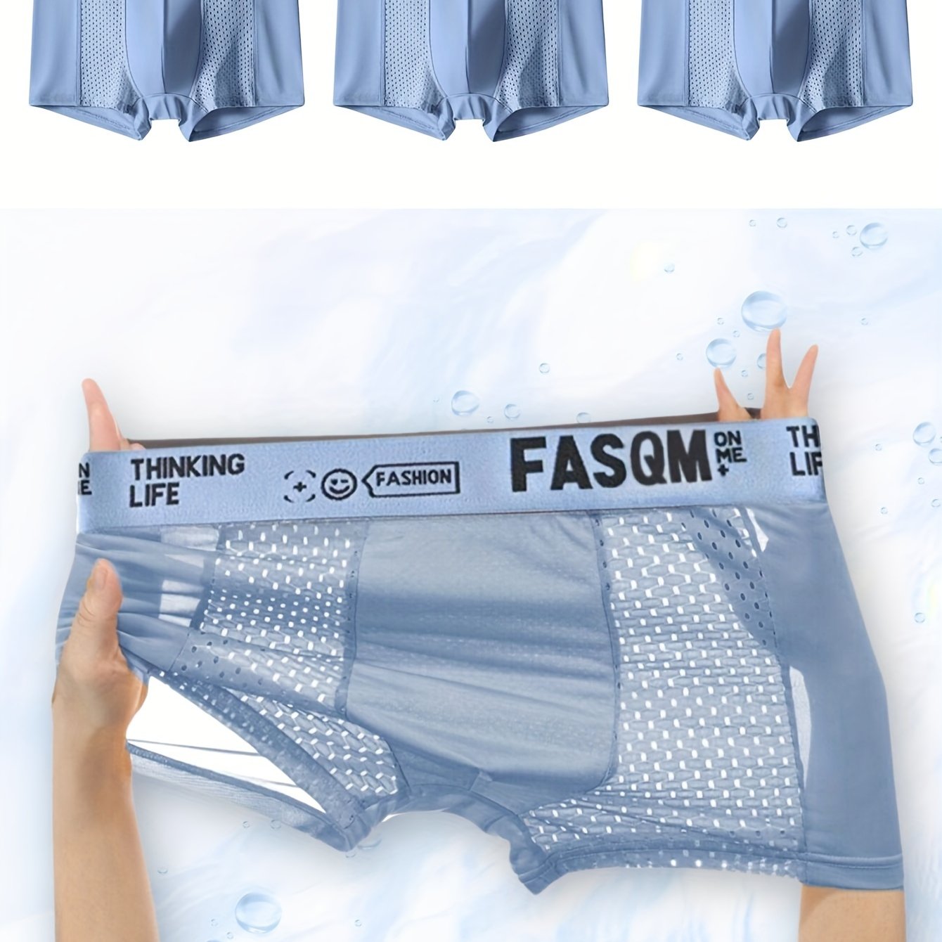 3-Pack Men's Ice Silk Breathable Mesh Boxer Briefs - Soft & Stretchy Comfy Underwear - Hiccupzz