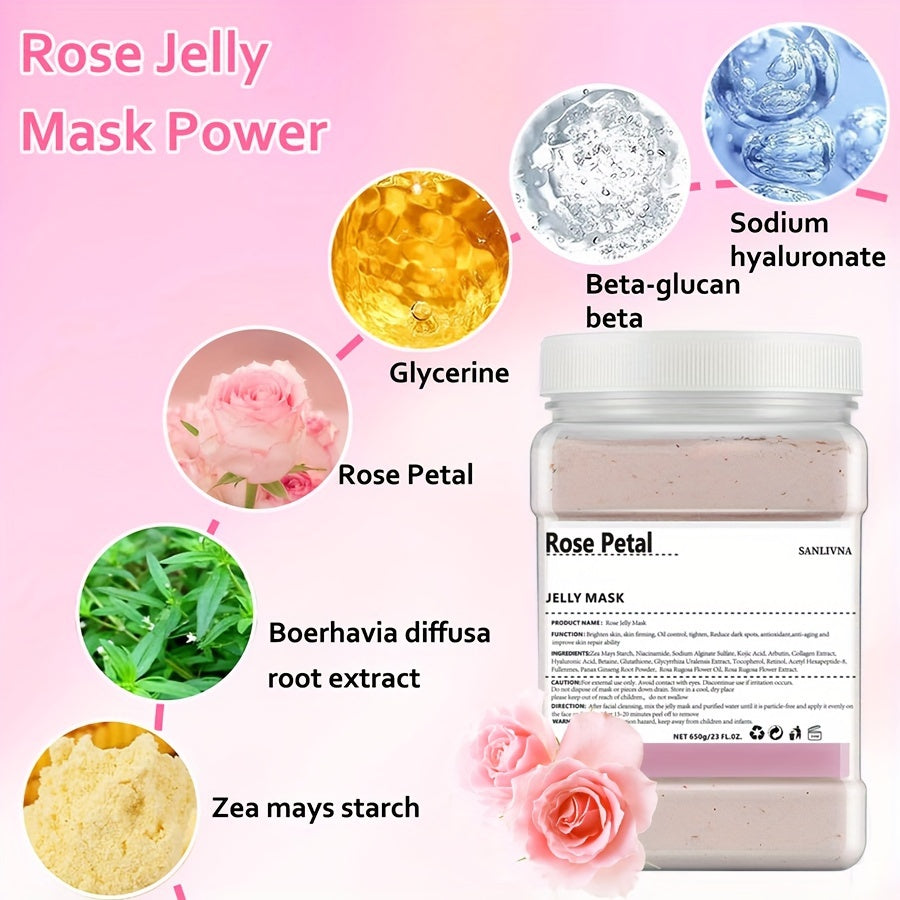 Rose Petal Jelly Facial Mask Powder - Hyaluronic Acid, Collagen, Alcohol-Free, Unscented Cleansing Gel Mask for All Skin Types - Peel Off Moisturizing Skincare for Men & Women, 23 Fl oz Jar (Unisex-Adult) - Hiccupzz